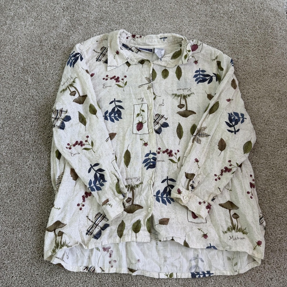 Vintage Erika II & Co. Button Up Shirt Womens 3X Floral Botanical Tunic Top